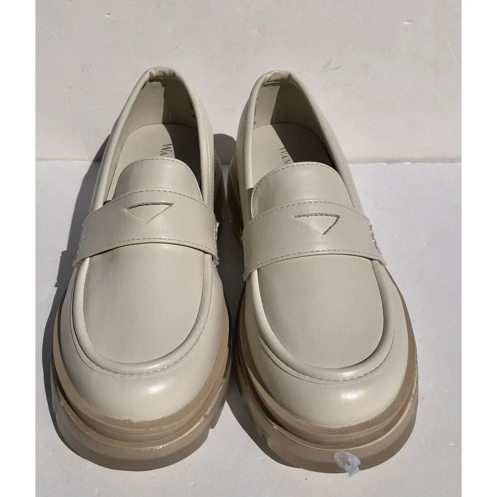Wanted Women's Shoes Mocha 6.5 Chunky Loafers Ivory Moccasins Syntetic Leather